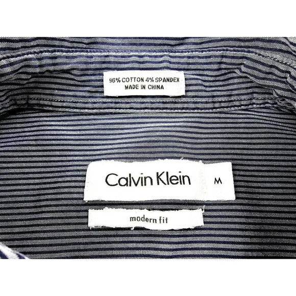 Calvin Klein Modern Fit Size Medium Men's Gray Navy Stripe Long Sleeve Shirt - Picture 4 of 12